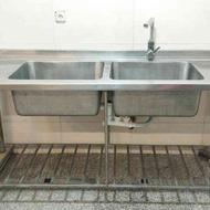 سینک آشپزخانه صنعتی دو لگنه شرکتی تمام استیل
