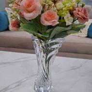 گلدان کریستال ساساکی ژاپن به همراه گل مصنوعی