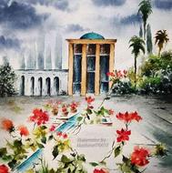 نقاشی آبرنگ آرامگاه سعدی کار دست
