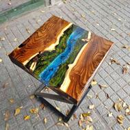 میز سه بعدی چوب رزین پایه فلزی