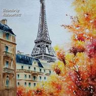نقاشی آبرنگ پاییز در پاریس