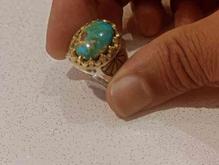 انگشتر نقره طلایی با سنگ فیروزه رگه طلایی در شیپور