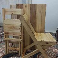 صندلی تاشو مسافرتی و میز چمدانی چوبی