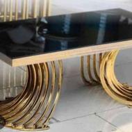 میز فلزی تالاری آبکاری PVD مدل پایه کمانی