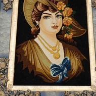 تابلو فرش دستباف طرح خانم فرانسوی ،با قاب سلطنتی