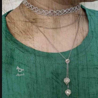 چوکر یا گردنبند سه لاین شبیه نقره دستبافت گیپوربافی در گروه خرید و فروش لوازم شخصی در یزد در شیپور-عکس1