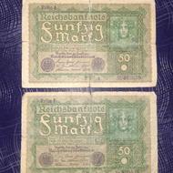 2 عدد اسکناس 50 مارک آلمان سال 1919 میلادی (بیش از یک قرن)