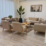 مبل 8 نفره مینیمال با پارچه خارجی و چوب نراد و راش