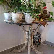 میز پایه چوبی صفحه شیشه