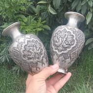 یک جفت گلدون قلم نقره عیار پایین