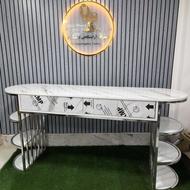 میز کاشت ناخن دونفره مدل هلال بغل استند میز مانیکور و میکاپ