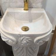 روشویی سنگی تک‌پایه گلدار سنگ هرسین روشویی دکومکور