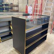 پیشخوان شیشه ای طرح مدرن قفسه دوبل استند ترک مشکی میز ثابت
