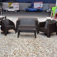 صندلی حصیری پایه فلزی میز حصیری و مبل کافه و نیم ست حصیری