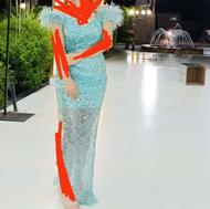 لباس مجلسی پولک و نگین کاری یقه دلبری چاکدار کاپدار 38 40