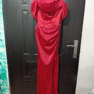 لباس مجلسی کاپدار دکلته یقه دلبری رنگ قرمز سایز 38 40 چاکدار