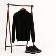 پکیج پلیور بافت یقه اسکی مردانه مدل Ersan رنگ مشکی+ کفش ساقد