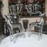 جاشمعی های برنزی گوزن جنس قدیمی آبکاری نقره 2تاباهم یکجا