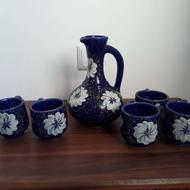 تنگ و لیوان سفالی به رنگ آبی