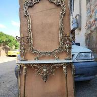 آینه شمعدان برنز برنجی خیلی سنگین با سنگ مرمر و لاله و آویز