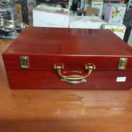 سرویس قاشق چنگال چمدانی 12 نفره 74 پارچه کاربردی با جعبه چوب