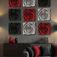 فروش فوری: تابلوی دیواری سهبعدی گل رز (مشکی، قرمز، نقرهای)
