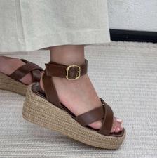 کفش صندل سایز 39قهوه ای چرم بندی کنفی