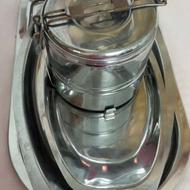 دو عدد سینی بادامی،یک عدد سینی زیر سماور،یک ظرف غذا دو طبقه