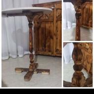 میز گرد چوبی طرح سوخته