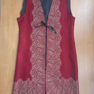 مانتو رویه قرمز زرشکی قلمکار اتیکت دار