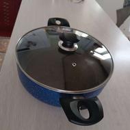 ماهیتابه تفلون سایز 28 زرساب مدل گرانیتی درب پیرکس