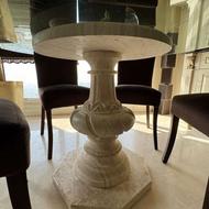 میز وصندلی ناهارخوری سنگ دست ساز طبیعی عرض شیشه 120 سانت