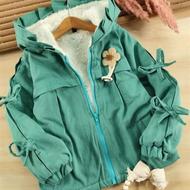 کاپشن خزدار دخترانه سبزسایز55 وکرومی سایز40