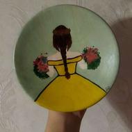 بشقاب دیوار کوب سفالی رنگ با آکرلیک