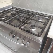 اجاق گاز فر دار پنج شعله تمام استیل لاجرمنیا بهمراه هود