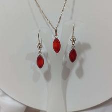 نیم ست نقره نگین قرمز بادامی کد 550