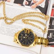 ست ساعت مچی مردانه طلایی با گردنبند و دستبند کارتیه