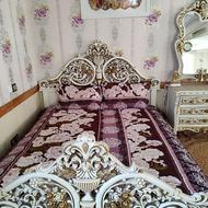 تخت خواب دوعدد کنار تختی و میز ارایش و تشک