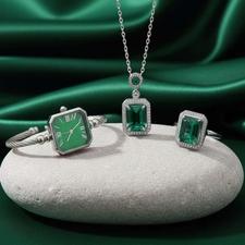 ساعت انگشتر و گردنبند زمرد دخترانه