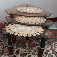 میز عسلی شیشه ای سه تایی در حد نو