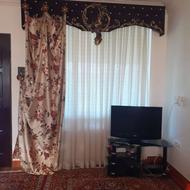 پرده گیپور با راف قهوه ای و ساتن گلدار