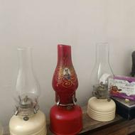 چراغ نفتی باپایه فلزی و شیشه ای جفت وتک