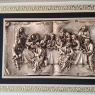 تابلو طرح برجسته سه بعدی قاب کرم طلایی براق