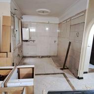 کابینت واجاق گاز 5شعله همراه سینک وهودشیر وویترین