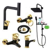 ست شیرآلات چهارحالته آبشاری مدل النگویی مشکی طلایی