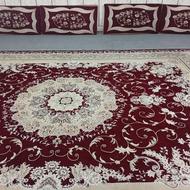 پشتی دست بافت کرم و پشتی ماشینی دو جفت فرش 12متری