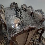 میزنهار خوری 8نفره تمام چوب شیشه سکوریت یک تکه به همراه کاور