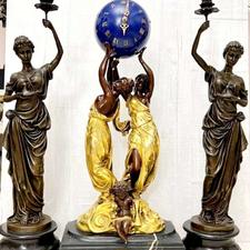 ساعت شمعدان تمام برنز برنزی مجسمه