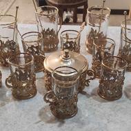 سرویس چایخوری و شربت خوری شش نفره پایه طلایی