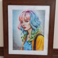 تابلو نقاشی دستساز پرتره رئال + قاب چوبی